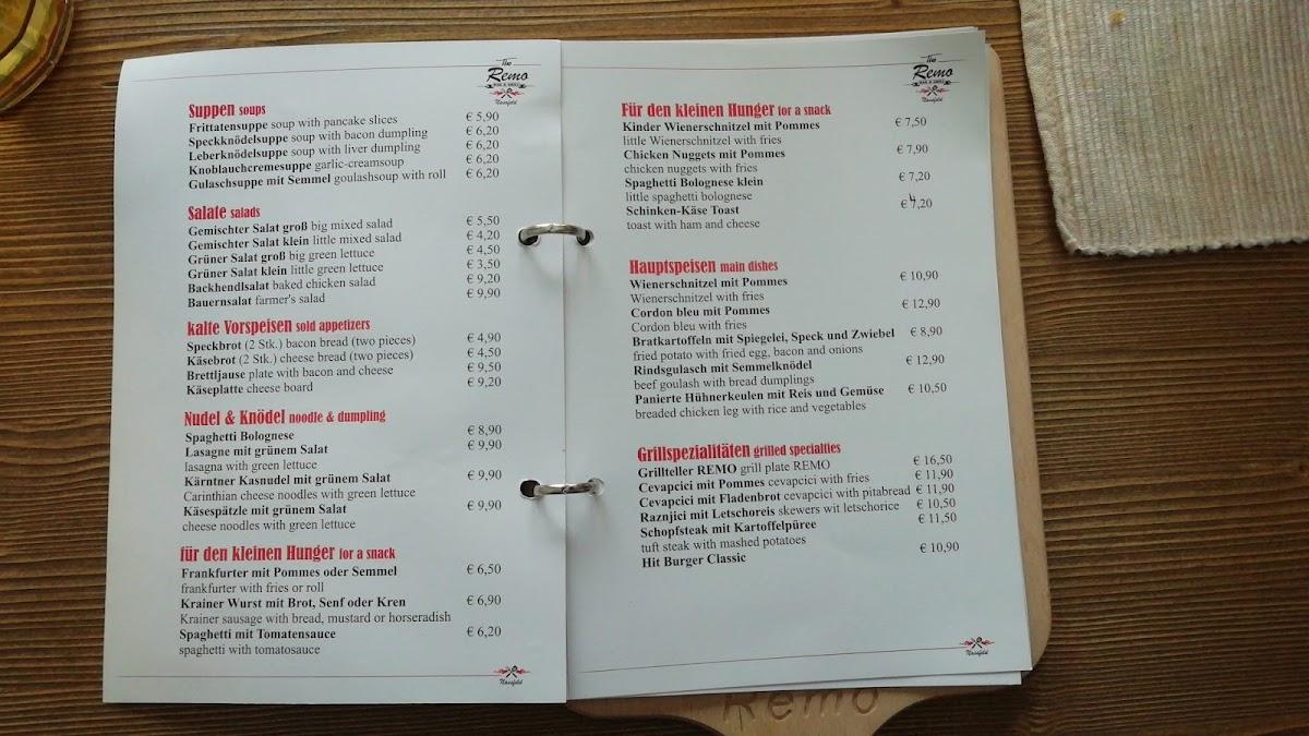 Menu at The Remo Bar & Grill, Sonnenalpe Nassfeld
