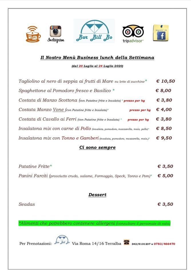 Menu di Bar Bill Bo Terralba 