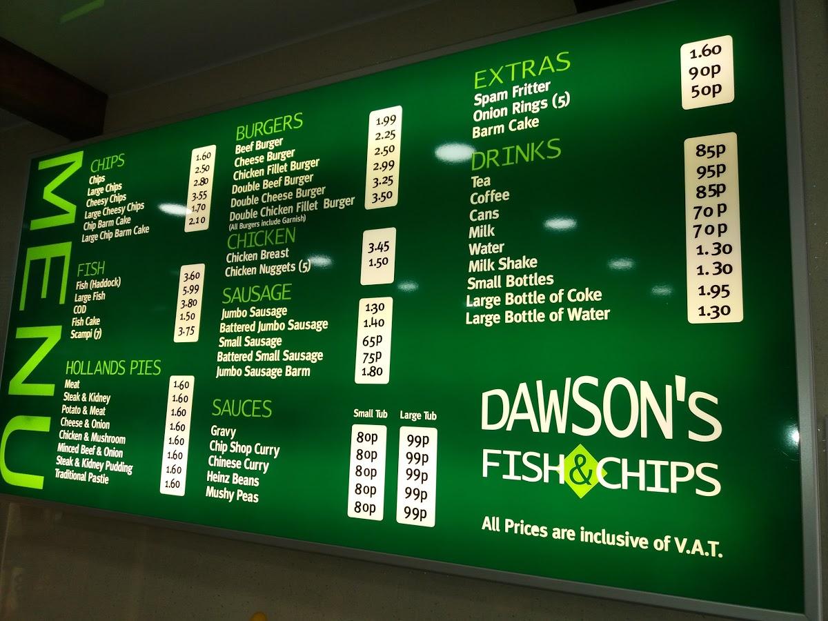 Menu at Dawson's Fish & Chips fast food, Freckleton