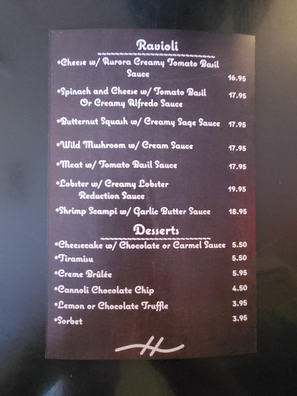 Menu at Piero's Pasta House restaurant, GenevaontheLake