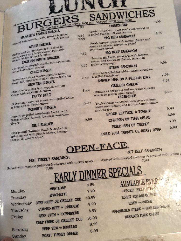 Menu at Brownie's Restaurant, Yuma