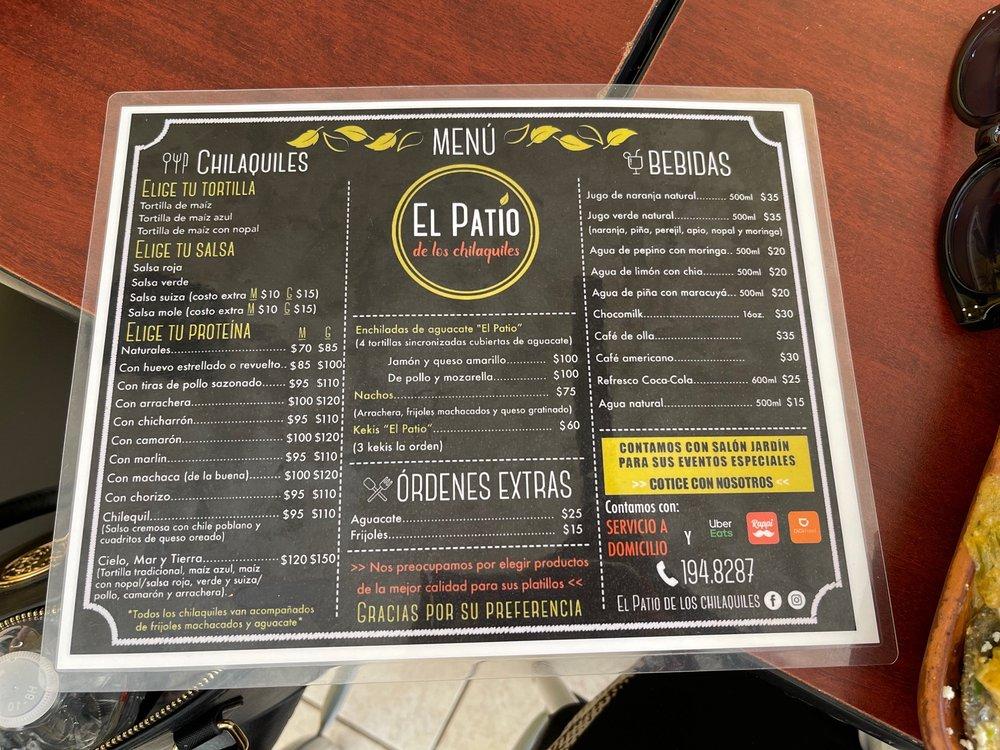 Menu at El Patio De Los Chilaquiles restaurant, Mazatlán