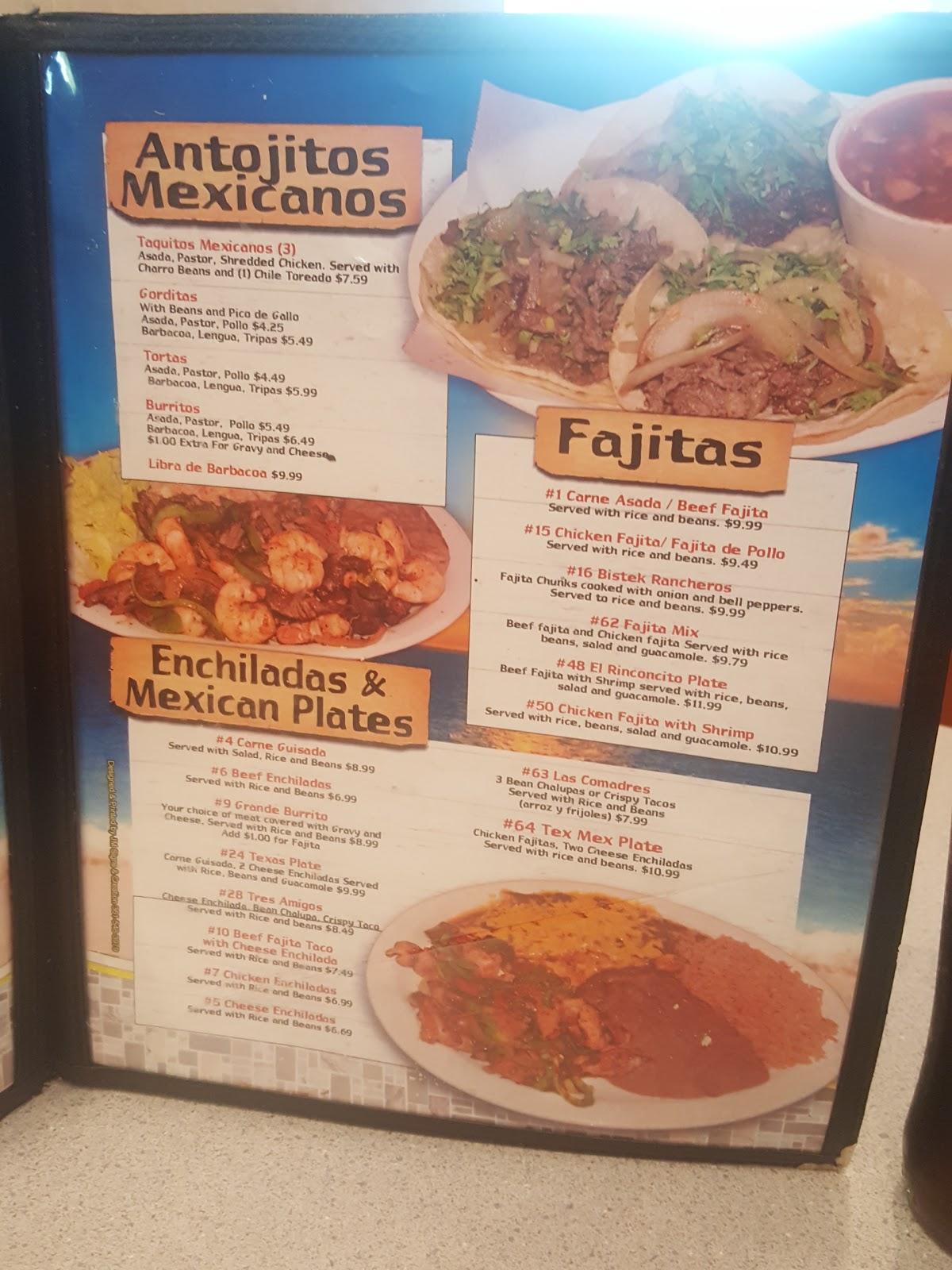 Menu at El Rinconcito Restaurant, Corpus Christi