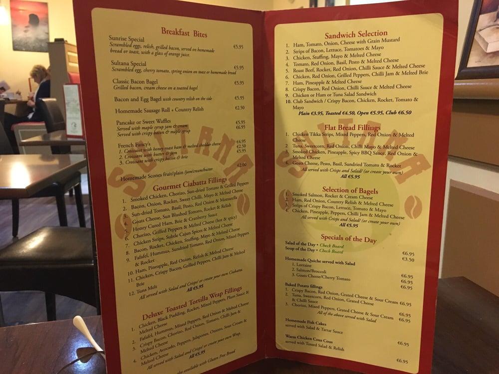 Menu at Sultana Coffee House, Newcastle West