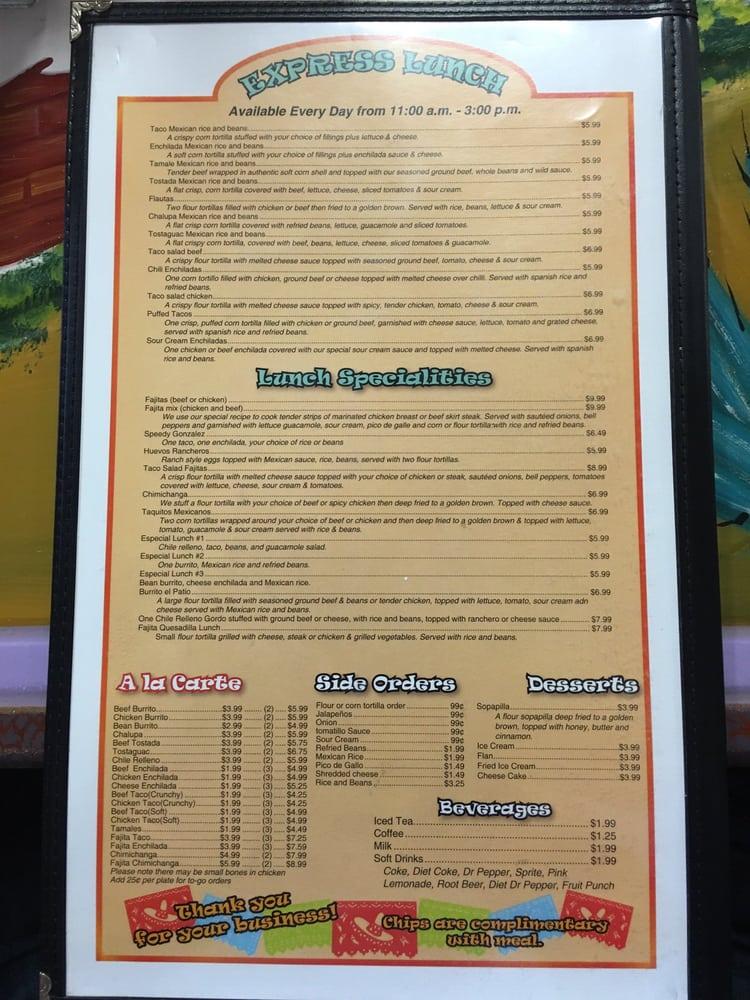 Menu at El Patio restaurant, Many, 160 Fisher Rd