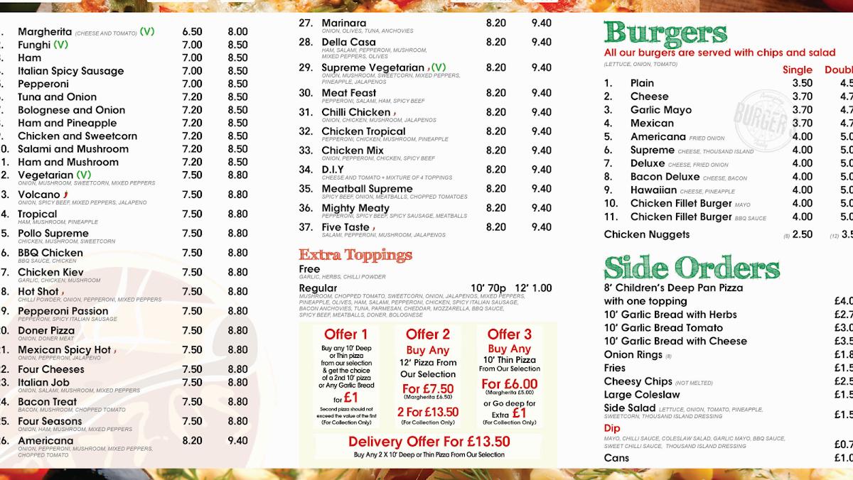 Menu at Woodlands Pizza Ficio pizzeria, Harrogate