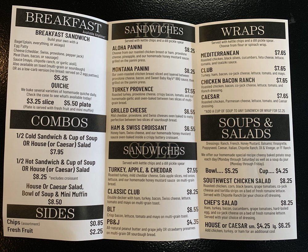 Menu at The Baker's Café cafe, Findlay