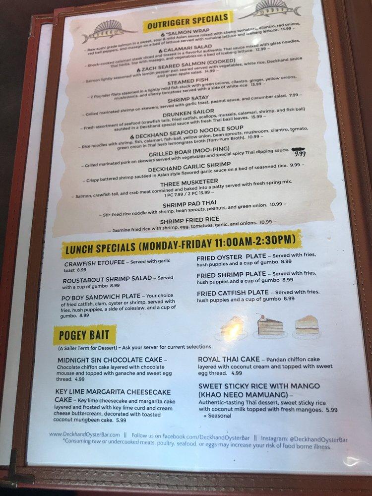 Menu at Deckhand Oyster Bar North, Round Rock