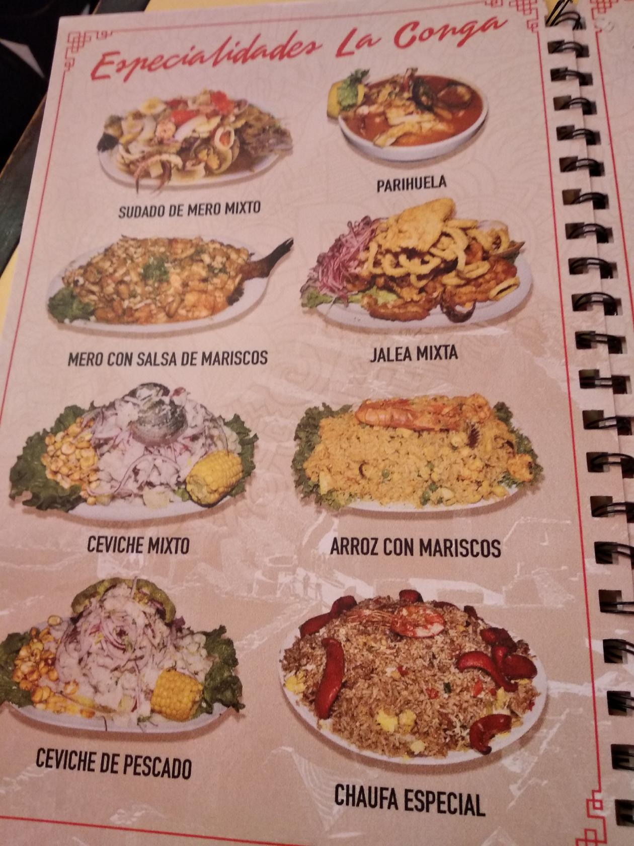 Carta del restaurante La Conga, Buenos Aires
