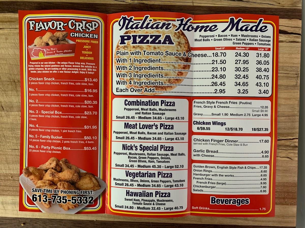 Menu at Nick's Chicken House & Pizzeria, Pembroke
