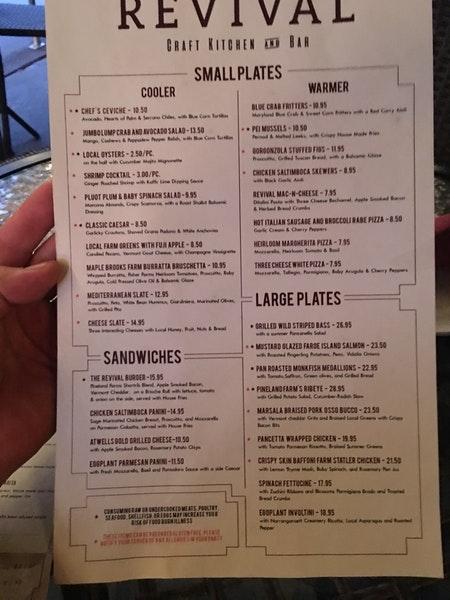 Menu at The Revival Craft Kitchen and Bar, Warren