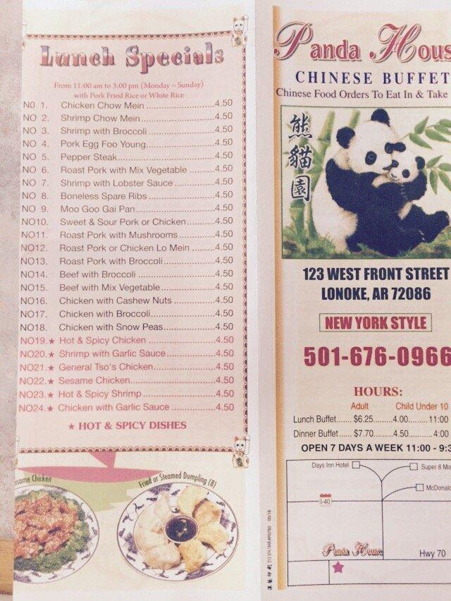 Menu at Panda House restaurant, Lonoke