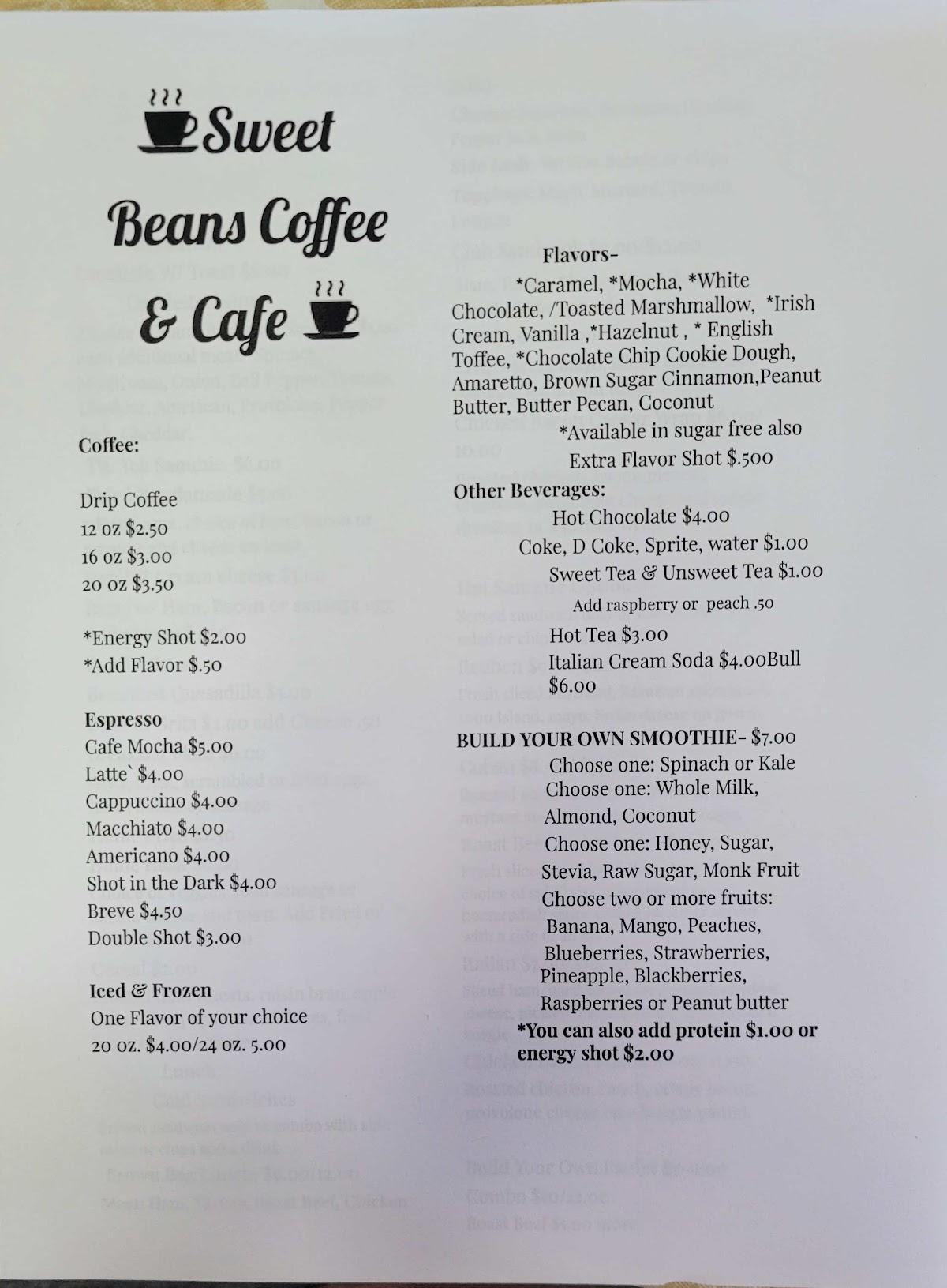 Menu at Sweet Beans Coffee House, Marianna, US90