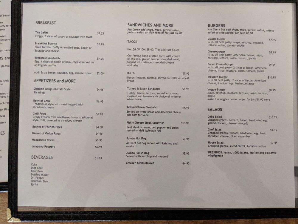 Menu at The Cellar restaurant, Benicia, 685 Stone Rd 1