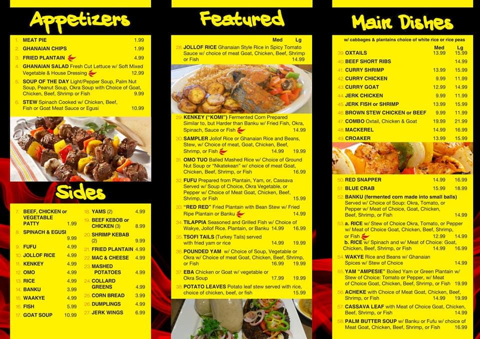Menu at A&H African & Jamaican Restaurant, Lindenwold