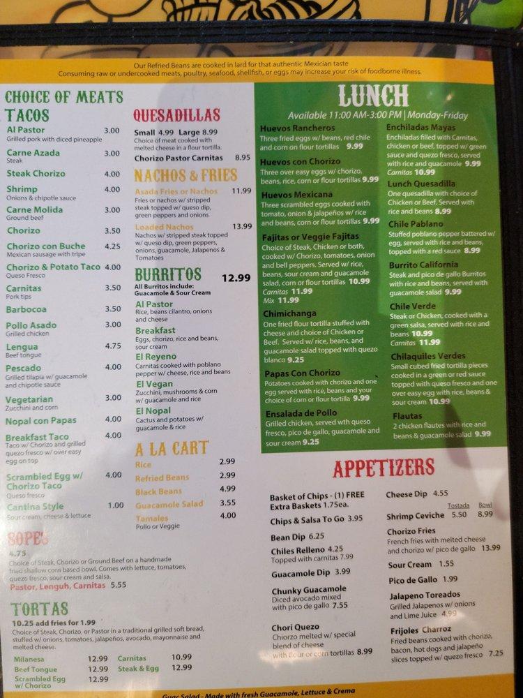 Menu at Taqueria Los Mayas restaurant, Cheektowaga
