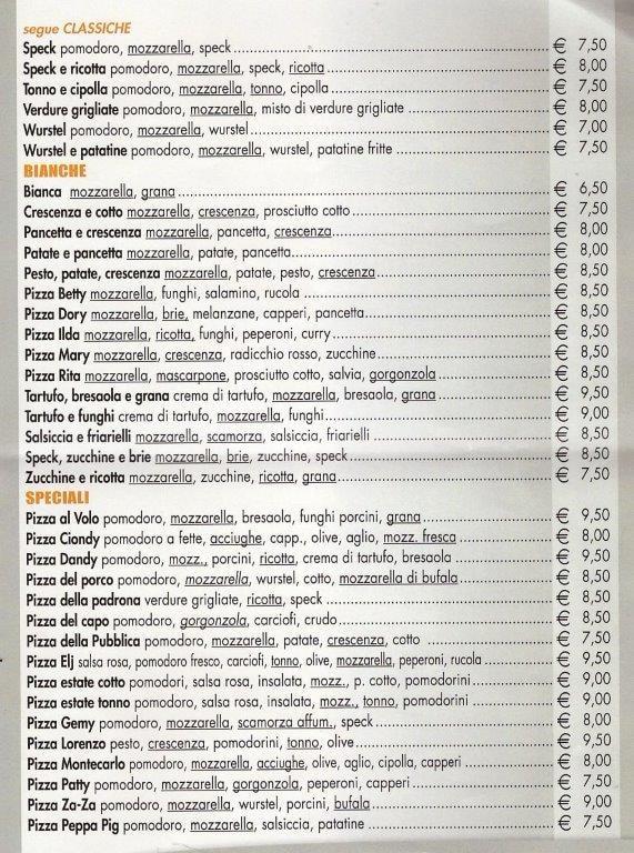 Menu da Pizza Al Volo ristorante, Rivergaro, Piazza Paolo