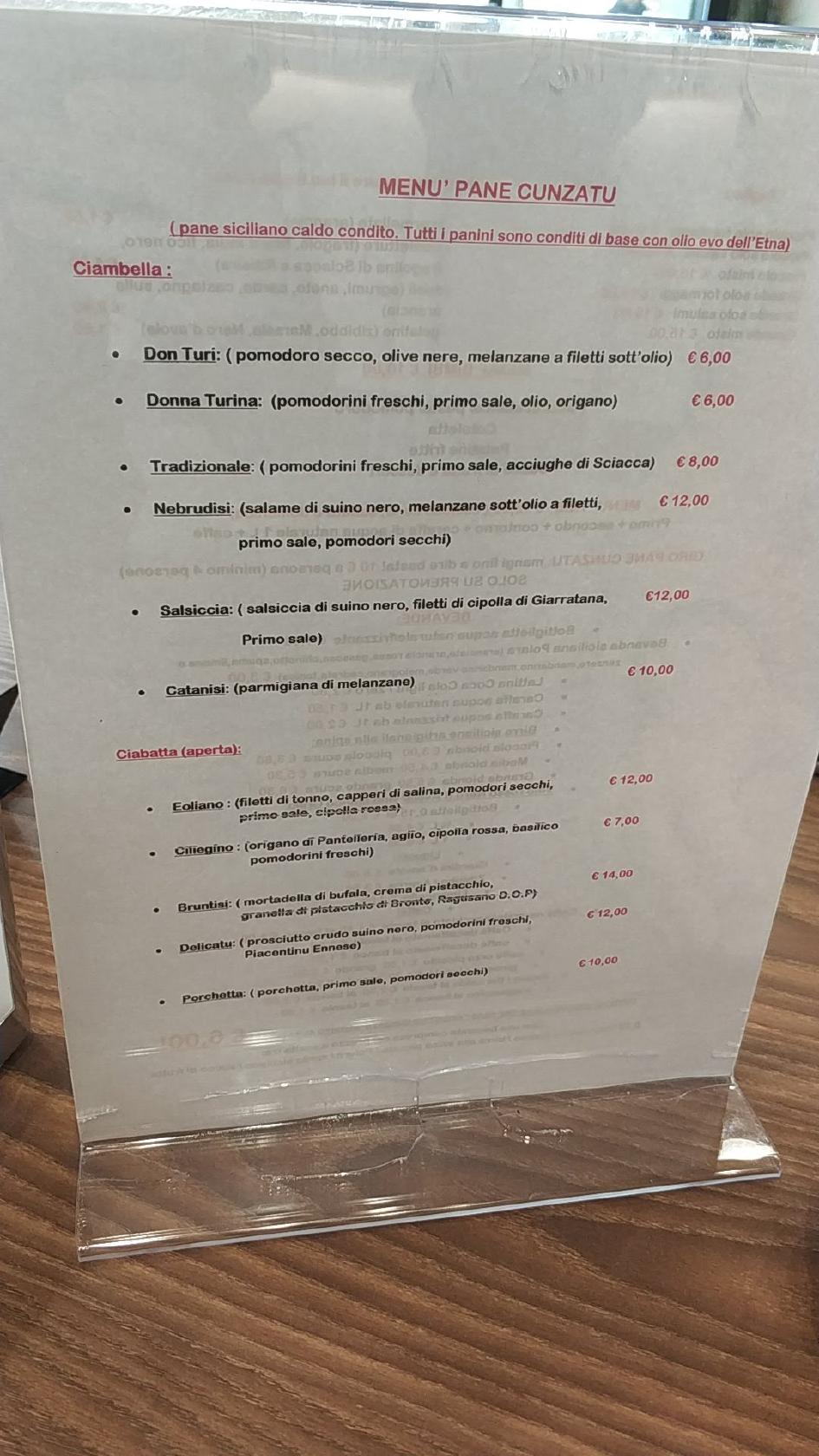 Menu da Specialità Siciliane ristorante, Venaria Reale