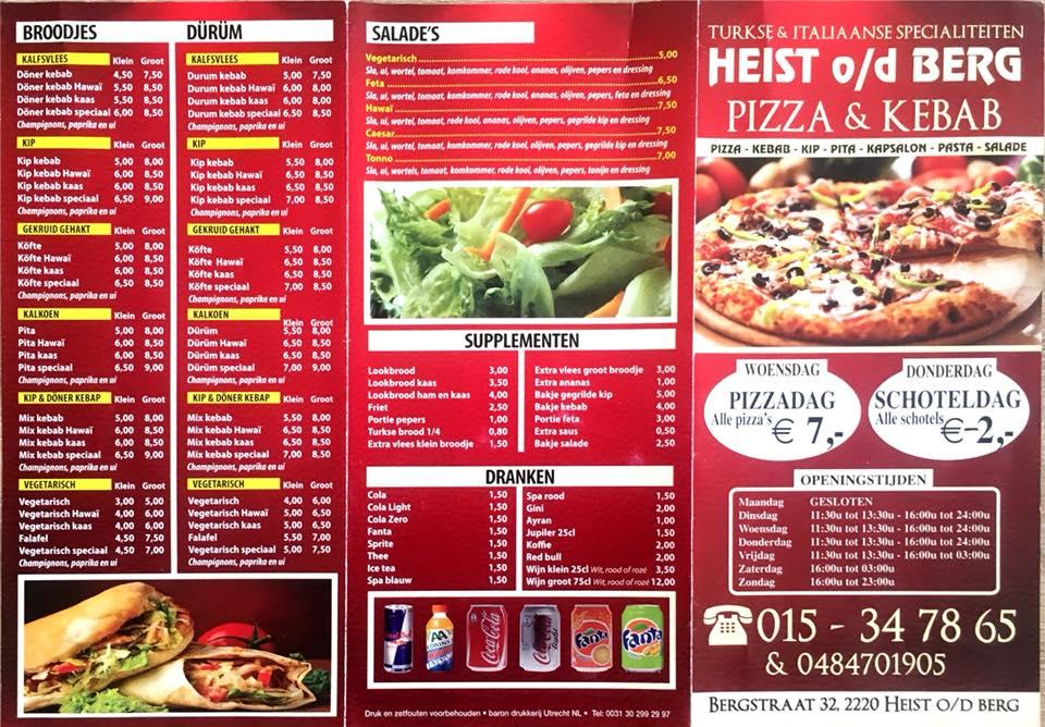 Menu at Heist o/d Berg Kebab, HeistopdenBerg