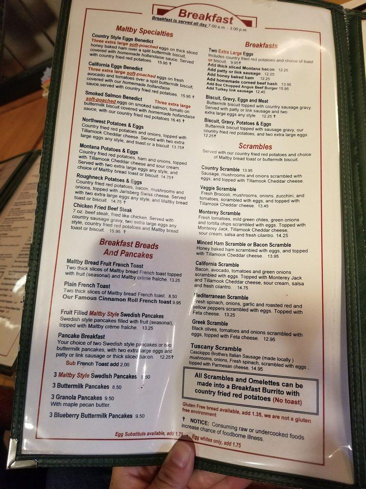 Menu at Maltby Cafe, Maltby