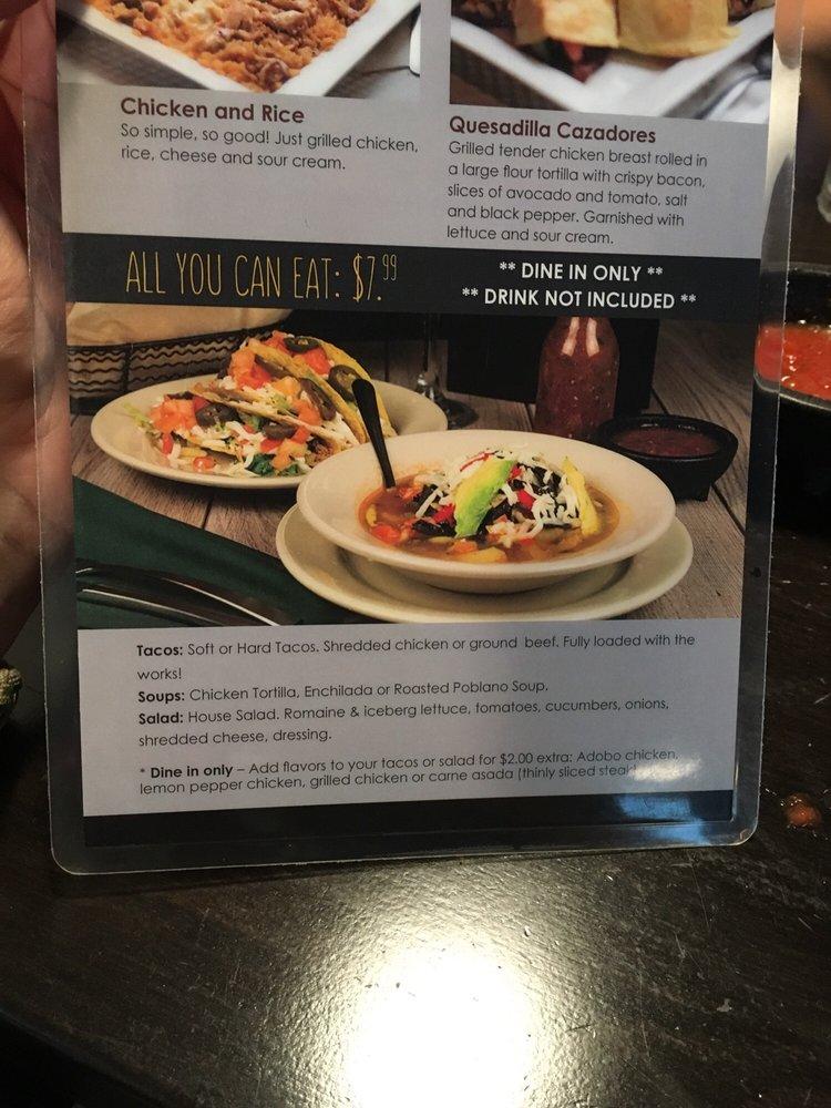 Menu at Tequila Sunrise Mexican Restaurant, Fishers