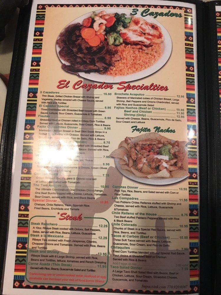 Menu at El Cazador restaurant, Birmingham, Edwards Lake Rd