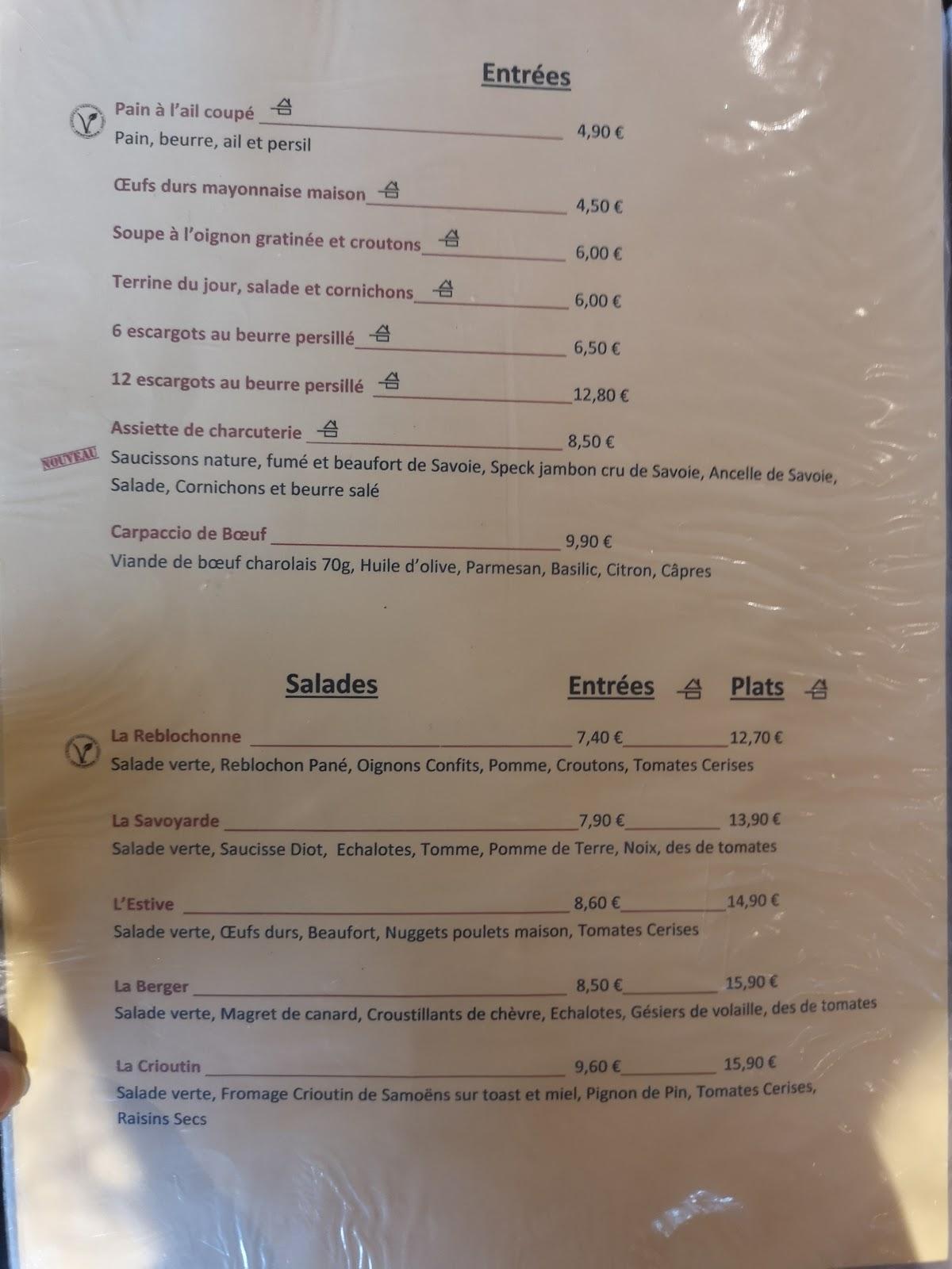 Menu at La Puzze restaurant, Morillon, 409 Rte de Samoëns