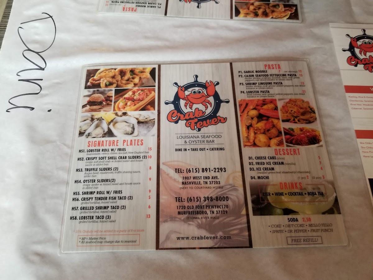 Menu at Crab Fever Nashville restaurant, Nashville
