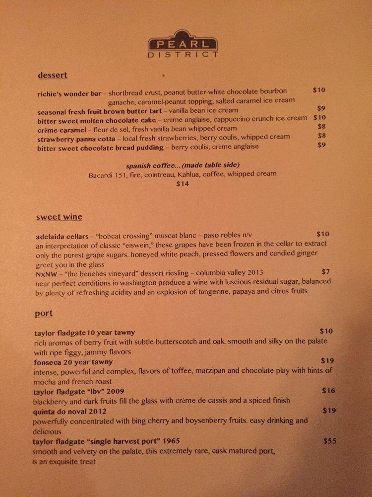 Menu at Pearl District Restaurant, Westlake Village