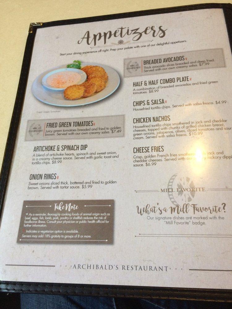Menu at Archibald’s Restaurant at Gardner Village, West Jordan