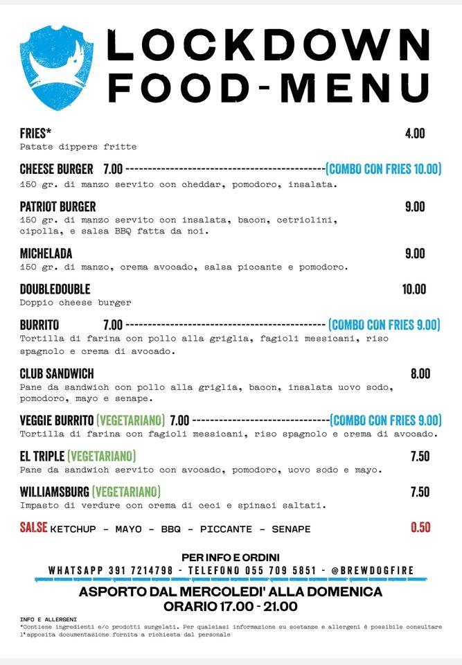 Menu at BrewDog Firenze pub & bar, Florence