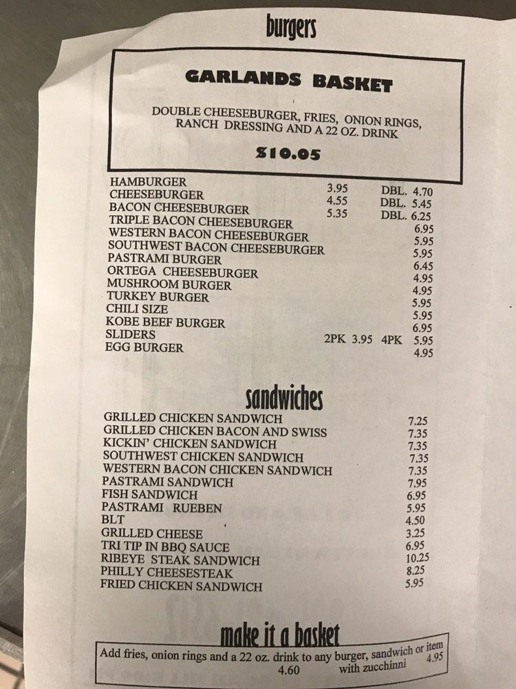 Menu at Garlands Hamburgers restaurant, Grover Beach