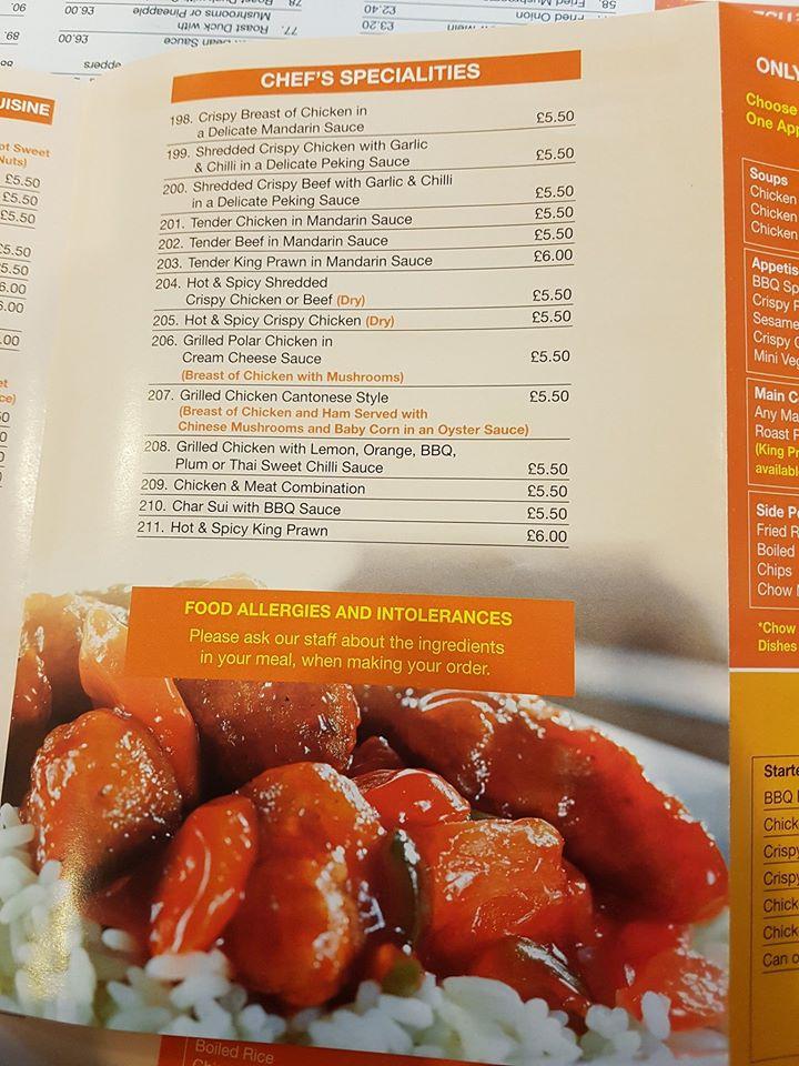 Carta de comida rápida Thailand Express,