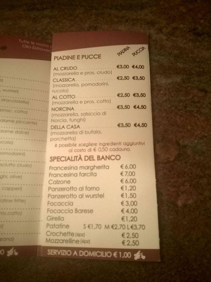 Menu da Antica Pizzeria Bovio, Trani