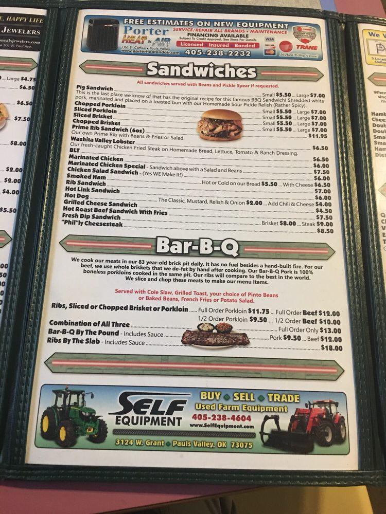 Menu at Bob’s Pig Shop BBQ, Pauls Valley