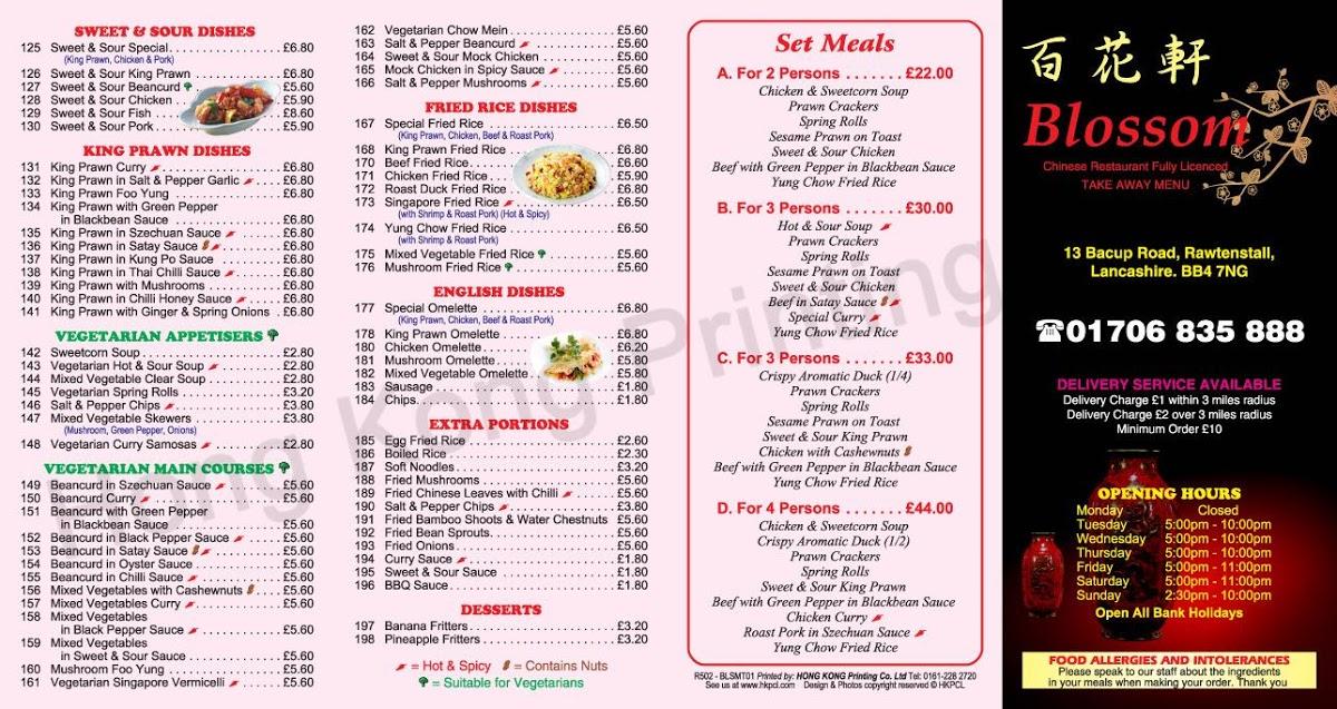 Menu at Blossom Restaurant & Takeaway, Rawtenstall