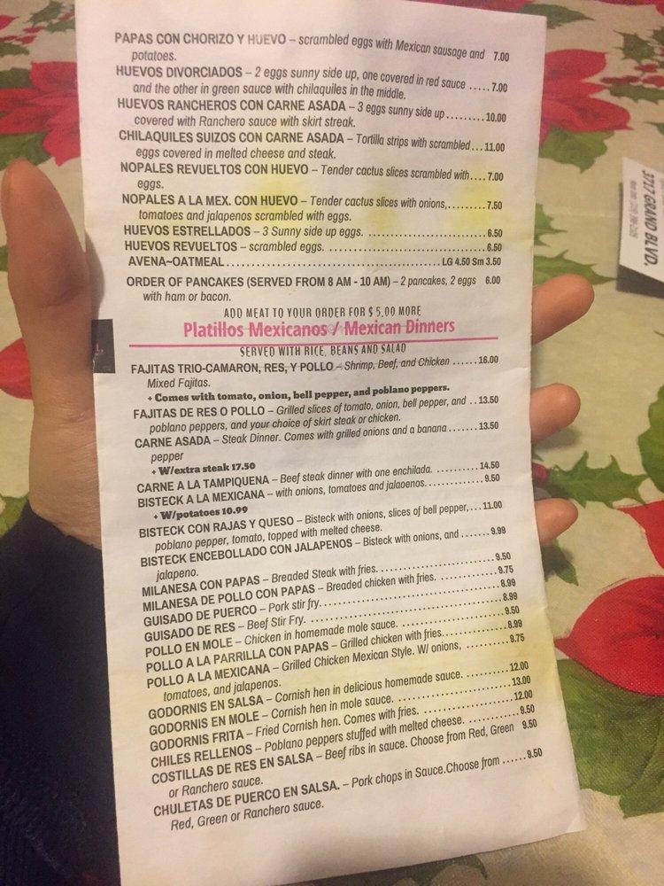 Menu at El Michoacano restaurant, East Chicago