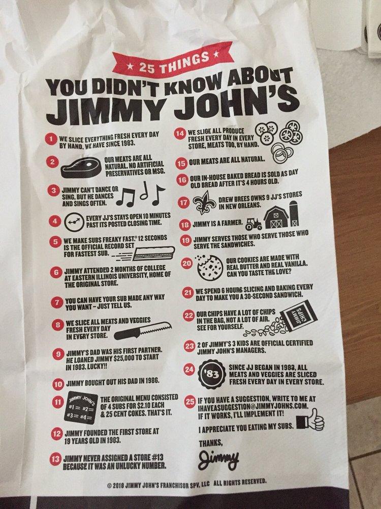 Menu at Jimmy John's fast food, Henderson, 106 N Stephanie St Suite 130