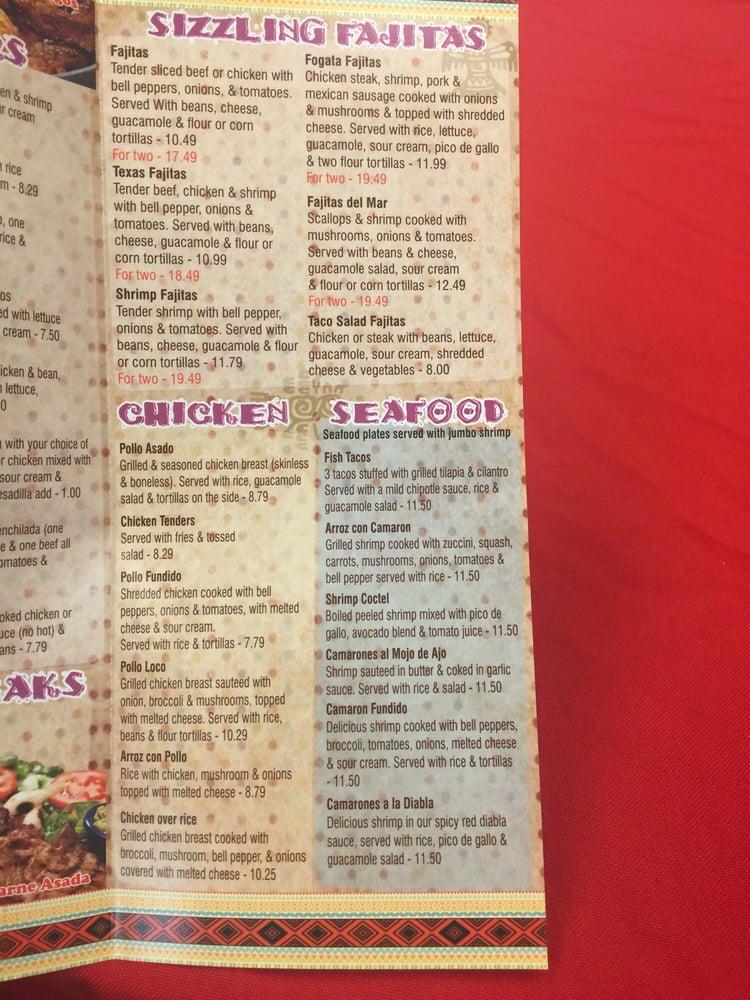 Carta de La Fogata Mexican Restaurant, Union