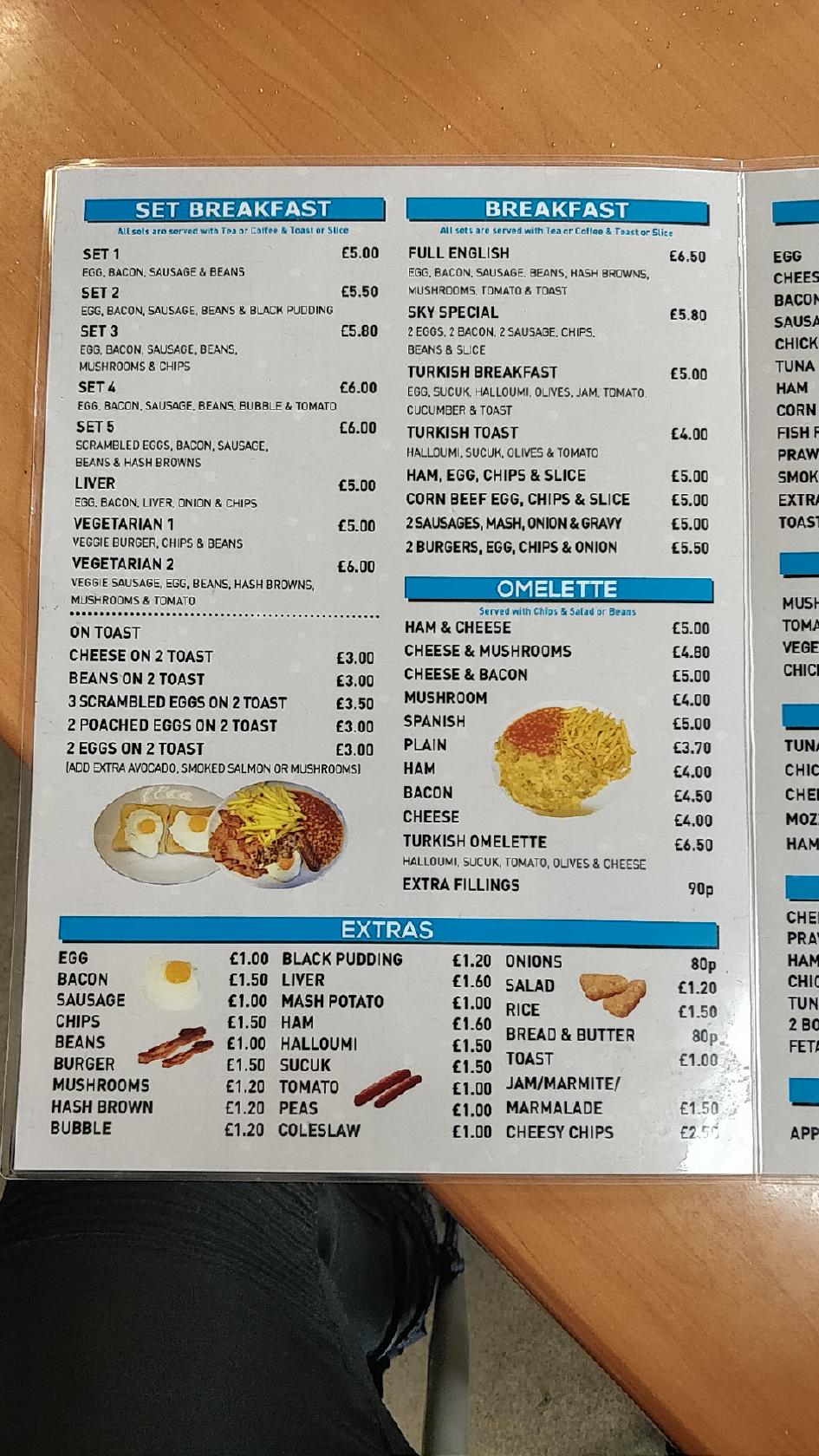 Menu at Sky Cafe, London, 47 Staffa Rd