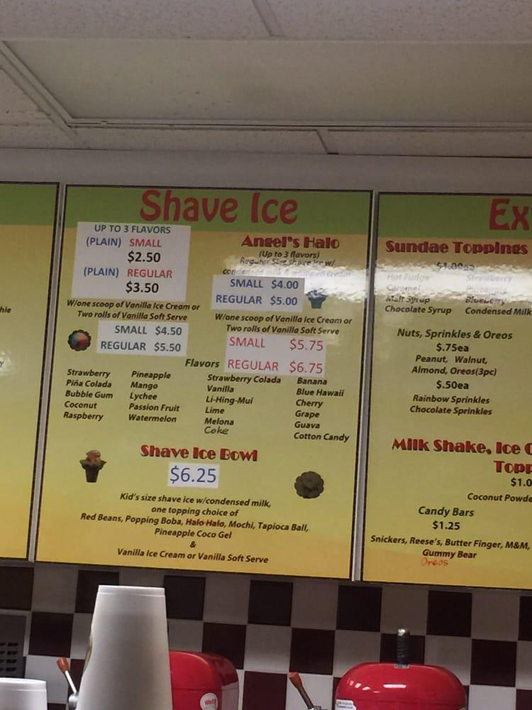 Menu at Angel's Ice Cream restaurant, Laie