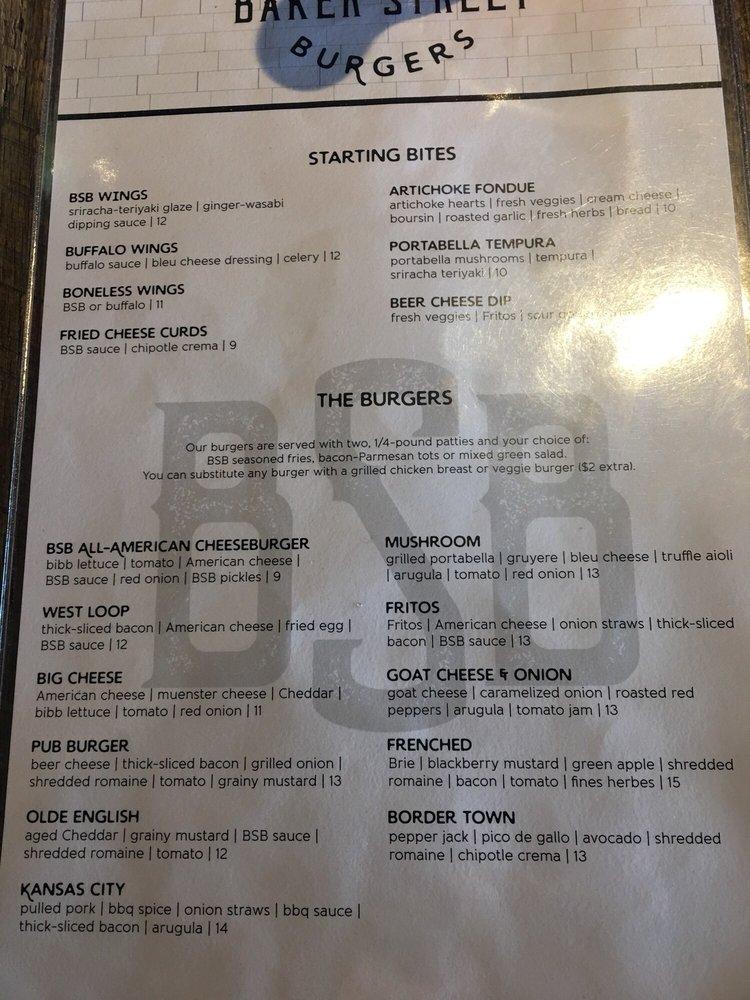 Menu at Baker Street Burgers restaurant, Rockford