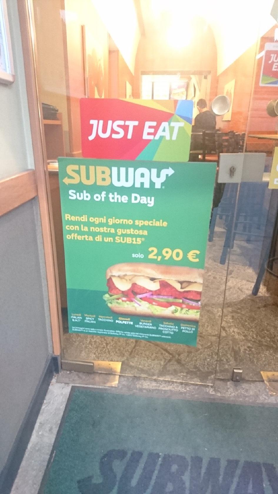 Menu au Subway fast food, Turin, Via Giuseppe Garibaldi