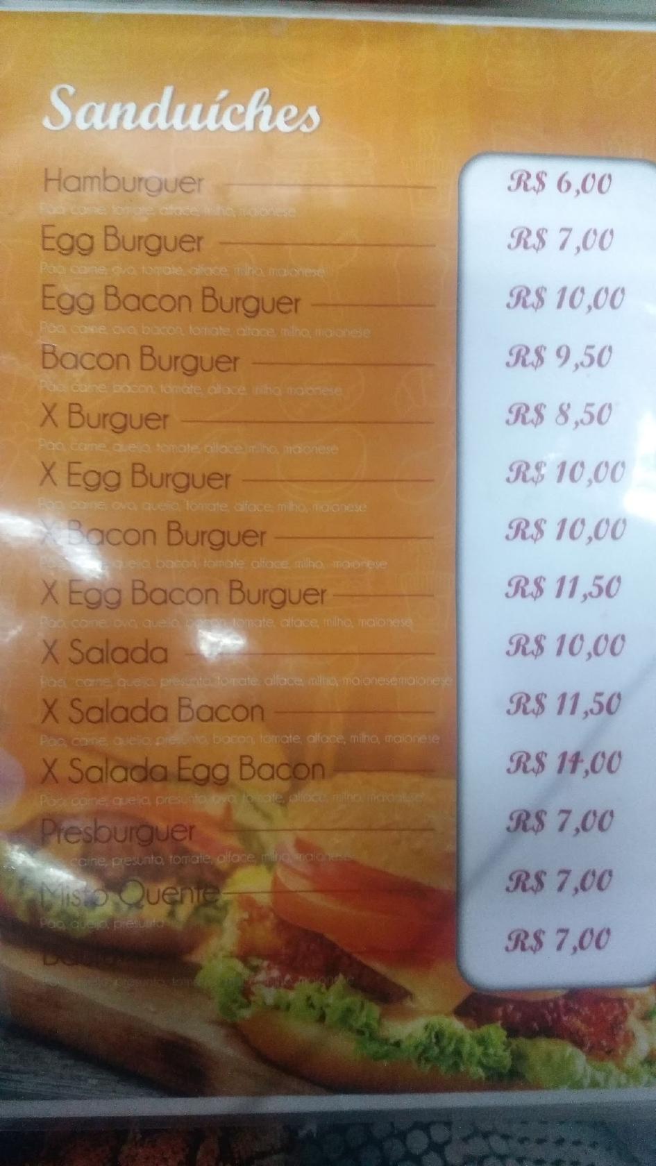 Lancheteria cardápio