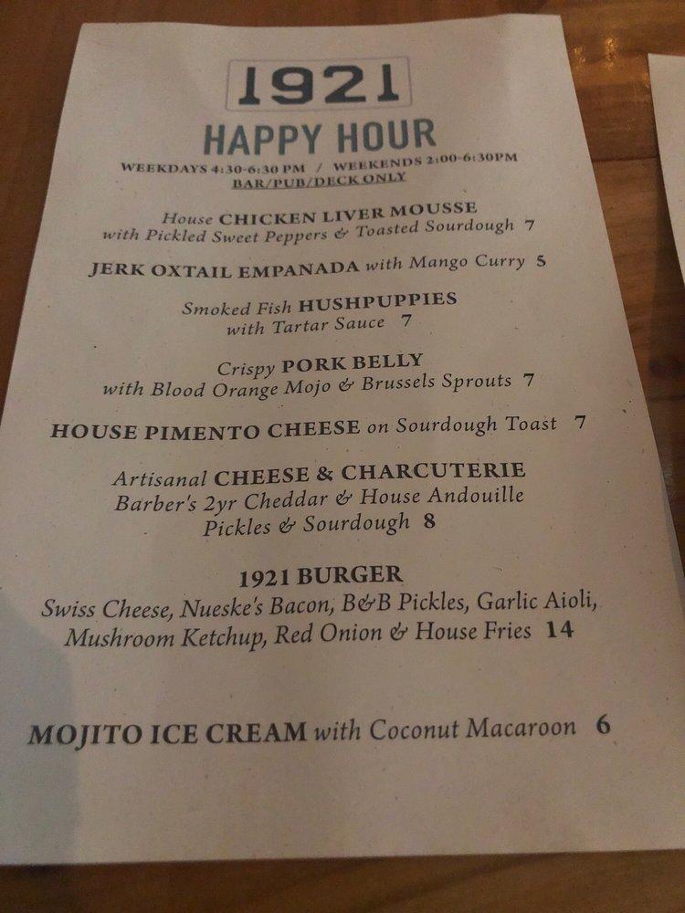 Menu at 1921 Mount Dora pub & bar, Mount Dora