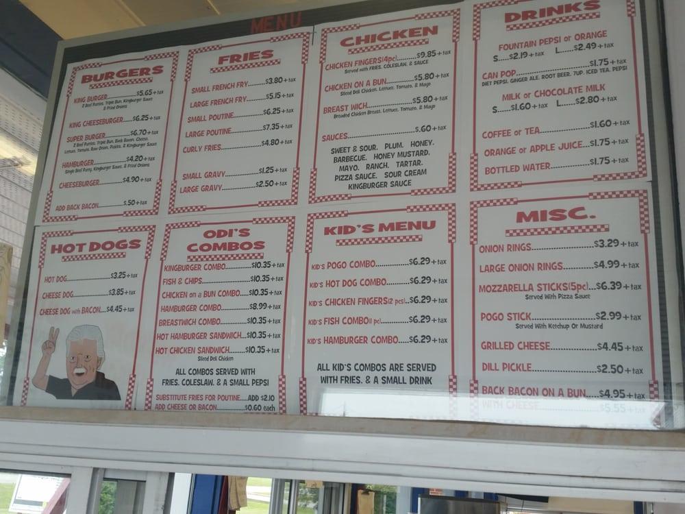 Menu at Odi's Kingburger DriveIn fast food, Renfrew