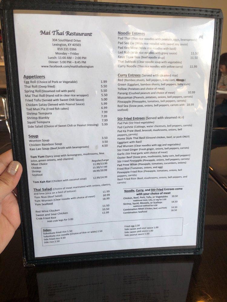 Menu at Mai Thai Restaurant, Lexington, 304 Southland Dr
