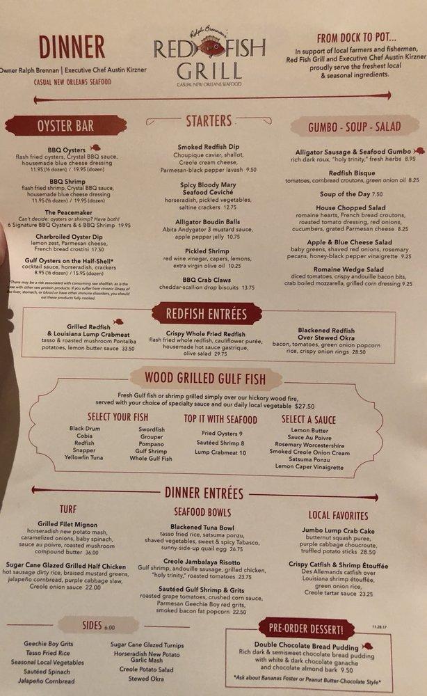 Menu at Red Fish Grill restaurant, New Orleans