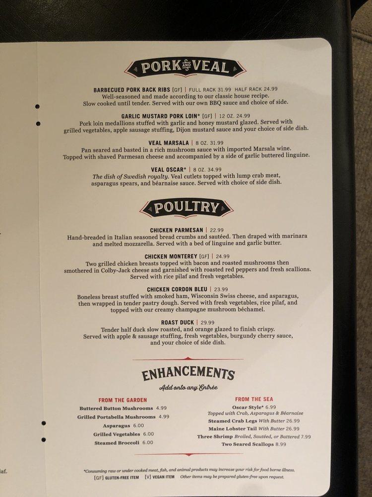 Menu at The Packing House steakhouse, Milwaukee