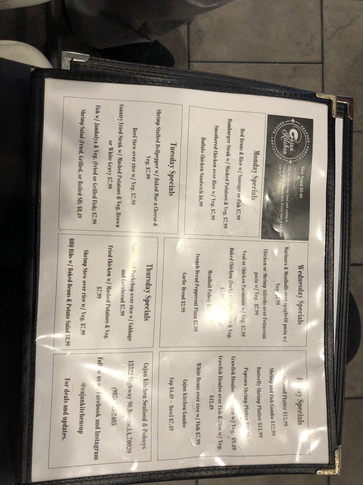 Menu at Cajun Kitchen Seafood & Poboys restaurant, Boutte